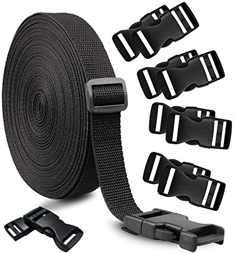10 yards Nylon Webbing Strap Band with 10 Sets of Flat Side Release Buckles and Tri-Glide Slides for DIY Making Luggage Strap and Backpack Repairing (1.5 inch)