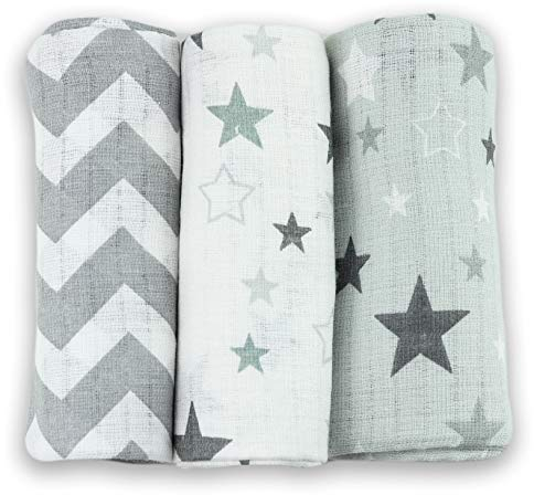 FENSILO Spucktücher Baby für Jungen und Mädchen - Mulltücher - Mullwindeln - 3er Pack 70x80 cm - Stoffwindeln, Made IN EU, schadstoffgeprüft -Baby Mullwindeln