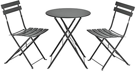 [en.casa] Bistroset Caprile Balkonset 3-TLG. Bistrotisch mit 2 Stühlen Essgruppe Sitzgruppe Stahl Gartenmöbel Set Balkonmöbel Gartenset klappbar Gartengarnitur Dunkelgrau