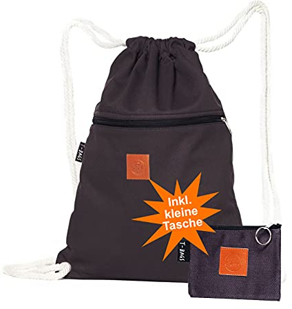 T-bags Turnbeutel Damen Herren Stoffbeutel mit Kordelzug - Kosmetiktasche Klein für Handtasche Stoff - Sportbeutel Baumwolle Kinder - Rucksack Set mit Geldbörse (Dunkel Grau)
