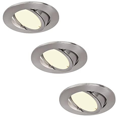 HCFEI 3er set LED Einbaustrahler dimmbar schwenkbar 5W flach 230V Einbau-Spot Strahler Einbauspot 68mm Bohrloch, 120°Abstrahlwinkel, Naturalweiß 4000K (Matt chrom Rahmen)