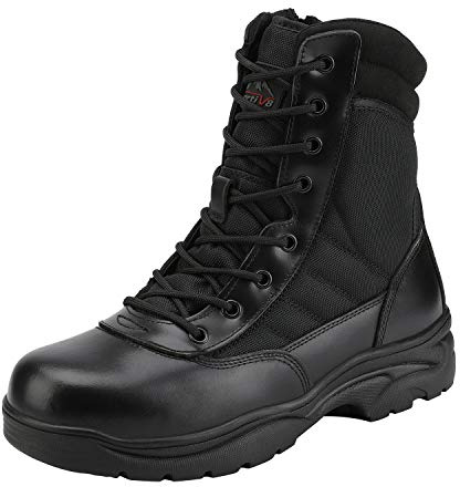 NORTIV 8 Men's Military Tactical Work Boots | Side Zipper Leather Motorcycle Combat Boots For Outdoor Work Hiking Tactical Use And Daily Wear With Durable Comfort Trooper