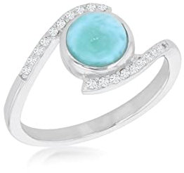 Tuscany Silver Women's Sterling Silver Rhodium Plated CZ and Larimar 15mm x 9.5mm Wrap-Around Ring #N