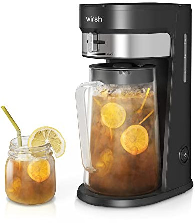 wirsh Iced Tea Maker with 3QT Pitcher, Iced Coffee Maker with Strength Control and Reusable Filter, Perfect For Iced Coffee, Latte, Tea, Lemonade, Flavored Water, Black