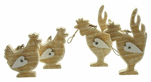 Dekoleidenschaft 4 Dekohänger Huhn & Hahn aus Holz, Frühlingsdeko, Osterdeko, Hängedeko, Osterdekoration zum aufhängen oder hinstellen, Figurenset, Dekofigur