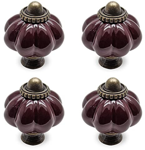 Seimneire 4pcs Dark Purple Vintage Ceramic Cabinet Knobs, Dresser Knobs with Mounting Screws