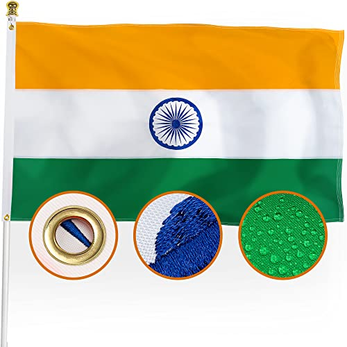 XIFAN Premium Nylon India Indian Flag 3x5 Outdoor, Double Sided Embroidered Image, Heavy Duty 210D Nylon Indian National Country Flags, with Sewn Stripes/4 Stitch Hemming/Brass Grommets