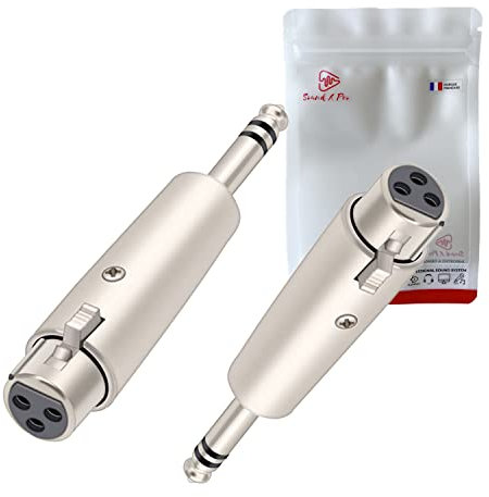 Sound X Pro - 2X Adaptateur Prise XLR Femelle vers Gros Jack 6.35 mm TRS Mâle Mono connecteur stéréo