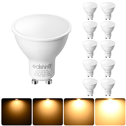 EDISHINE GU10 LED Warmweiss Dimmbar 5W 2700K, 350LM 120° Abstrahwinkel, 50W Halogen Ersatz, Glühbirne LED Birne, 230V für Spots Einbaustrahler, Wandleuchte, 10er