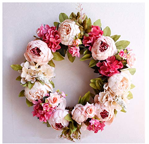 Weihnachtskranz Hochzeit Türkranz Künstliche Blumen Pfingstrose Frühling Sommer Weihnachtskränze Dekorationen für Zuhause Pfingstrosen Bauernhausdekor Weihnachtskranz (Color : Pink