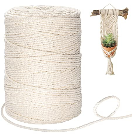 Makramee Baumwolle Garn 3 mm x 300 m Natürliche Baumwollgarn, Beigefarbenes Kordelseil für Blumenampel Makramee Wandbehang, Hängepflanze Pflanze Aufhänger, Weben Dekoration, Schnur Stricken - Beige