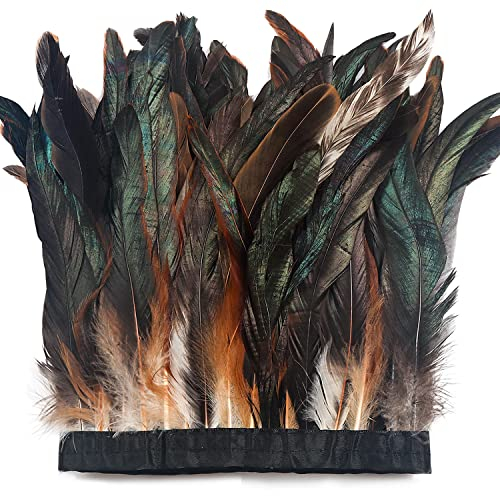 keland 1 Meter Lang und 9 Zoll Breit Hahn Federborte Feather Fringe Trim DIY Feder Cape Schal Rock Halloween Kostüme Dekoration (A-Braun)