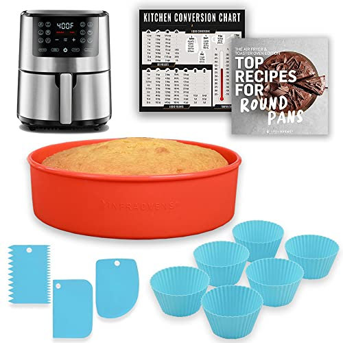 Air Fryer Silicone Baking Set, 6.7” Cake Pan, Muffin Cups, Scraper & Cheat Sheet – Non-Stick, BPA-Free Bakeware for Instant Vortex, Cosori, Ninja, Chefman & More by INFRAOVENS