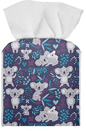 Poceacles Niedlicher Koala-Druck, Taschentuchbox, Gesichtsserviettenbox, Halter mit Gürtel unten, aus PU-Leder, quadratischer Spender für Küche, Badezimmer, Wohnzimmer, Büro