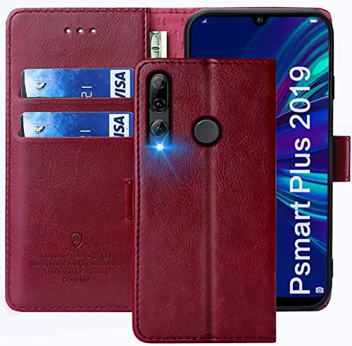 FMPCUON Cover per Huawei P Smart Plus 2019,Cover in Pelle Huawei P Smart Plus 2019,Flip Wallet Case Custodia in Pelle PU,con Magnetica a Scatto per Huawei P Smart Plus 2019,Rosso