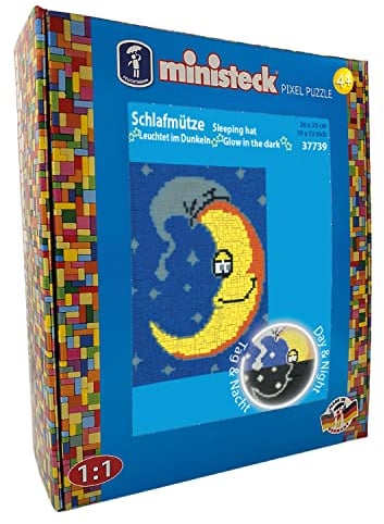 Ministeck 37739 - Mosaikbild Glow in the Dark Schlafmütze, ca. 26 x 33 cm große Steckplatte mit ca. 2.100 bunten Steinen, Steckspaß für Kinder ab 4 Jahren