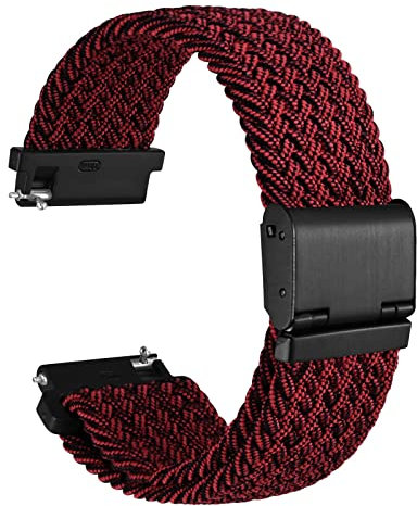 WOCCI 19mm Gewebtes Nylon Uhrenarmband für Damen und Herren, Schnellverschluss, Verstellbare Schwarze Schnalle (Rot Schwarz)