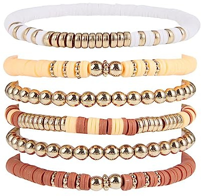 Cubahop Layered Boho Armbänder Bunte Preppy Armbänder Perlen Ästhetische Handgemachte Charm Stretch Armband Netter Sommer Strand Schmuck Einstellbar für Frauen Teen Girls (Weiß)