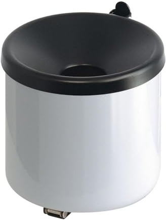 PROREGAL Runder Sicherheits-Wandaschenbecher mit Kippvorrichtung | 2 Liter, HxØ 16x16cm | Metall | Weiß mit schwarzem Deckel