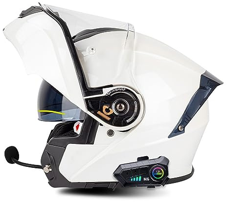 Motorradhelm mit Bluetooth Klapphelm Integralhelm Fullface Helm Sturzhelm mit Doppelvisier Sonnenblende DOT/ECE Rollerhelm Anti-UV für Damen Herren Erwachsene