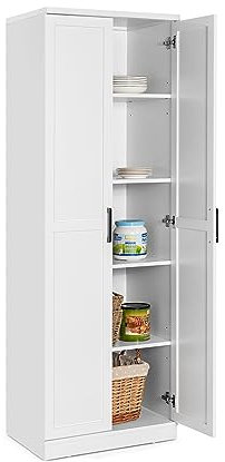 COSTWAY Armadio Alto di Stoccaggio a Pavimento con 2 Ante, Mobile Multiuso con Ripiani Regolabili, Armadietto di Stoccaggio in Legno Capacità di Carico di 90 kg, 59 x 43,5 x 178 cm (Bianco)