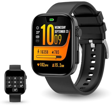 Contact Reloj Inteligente con Llamadas y Notificaciones, Control de Cámara, Gran Pantalla 2, Sumergible, Pulsera Actividad, Monitor de Salud, Asistente de Voz, App iOS y Android, Negro
