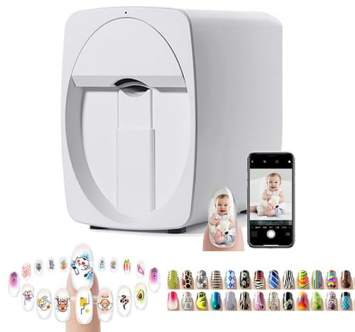 Digital Mobile Nail Art Printe,3D Automatic Nail Printer Machine, Mini Portable Nail Painting Machine Control Through Free Mobile App, Support WiFi/DIY/Usb, for Home Usage Nail Salon Nail Lovers,C