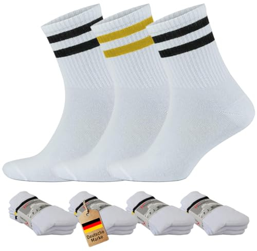 RHODEA - Tennissocken Herren & Damen Unisex 39-42 | 43-46 - 12er-Pack Weiß & Schwarz Gestreifte Sportsocken - 80% Baumwolle, Hervorragende Passform für Sport, Ideal für den täglichen Gebrauch