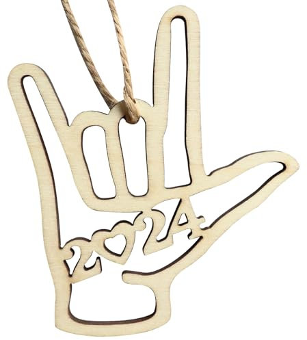 I Love You ASL Sign Language Hand Decor,2024 New Year Valentines Day Christmas Ornament Wood Souvenir Dated Present Gift for Father Mother Sweetheart Husband Wife Son Daughter Friend (1)