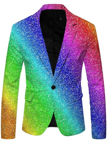 Pailletten Jacket Herren Glitzer Outfit Anzugjacke Sportlich Party Glitzer Anzug Pailletten Anzug Slim Fit Performance Kostüm Glitzer Blazer Smoking Jacket Lila 3XL