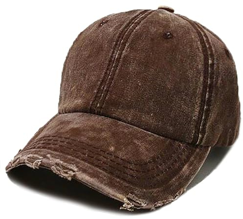 XYIYI Brauner Denim Vintage Basecap Verstellbare Distressed Washed Baseball Kappe für Damen Herren