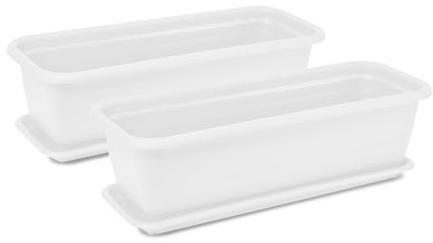 Tymar Fioriera con sottovaso, 2 pezzi, fioriera da balcone, in plastica, rettangolare, da giardino, balcone, terrazza (bianco, 100 x 18,7 x 14,7 cm)
