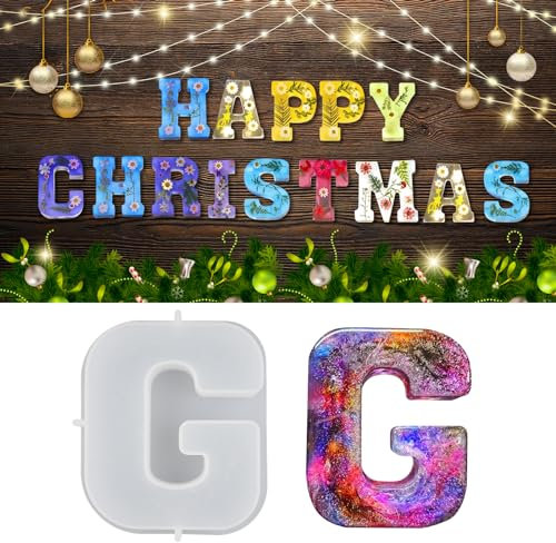 wikimo Silikonform Buchstaben Groß, 18 cm/7 inch Epoxidharz Formen für 3D-Alphabet, Silikonform GießForm für Geburtstag Hochzeit Party Weihnachten Kunst Basteln Ornamente(G)