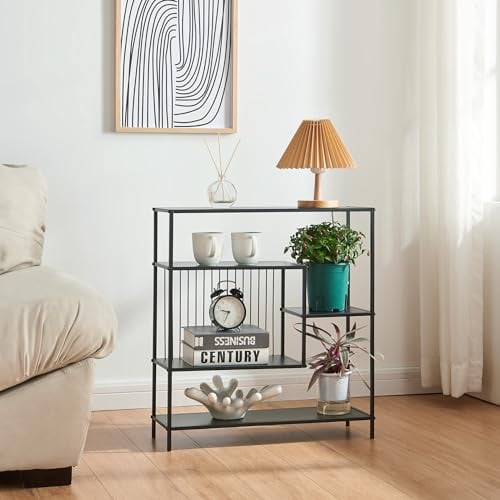 [en.casa] Konsolentisch Beesel Flurtisch schmal Schwarz Beistelltisch Metall Ablagetisch 65,5 x 60 x 20 cm Wohnzimmertisch rechteckig