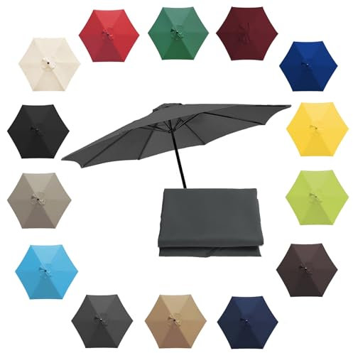 Sonnenschirm Ersatzbezug, UV-Schutz Ampelschirm Bezug, 200/270/300cm 8 Streben/6 Streben Outdoor Markt Tisch Schirm Schirm Baldachin Regenschirm Ersatz Stoff(Gray,6 ribs-2m(6.5ft))