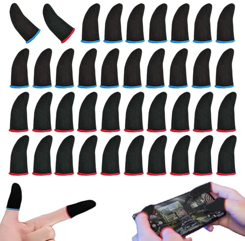 RHQFDM 40 Pack Carbon Fiber Gaming Finger Sleeves – Ultra Thin Breathable Anti-Sweat Thumb Sleeves for Mobile Phone, Tablet & Touchscreen Devices, Sensitive Touch Screen Gloves for Gaming | Touchscreen thumb cases, sweat resistant, reusable, compatible with smartphone and tablet