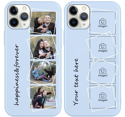 Yoedge Personalized Phone Case for iPhone 11 Pro Max 6.5, with Your Own 4 Photo Picture Text Self Designed Protective Cases, Soft TPU Silicone Shockproof Custom Cover, for Girls Women Blue