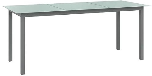 XGWKCNV Mesa de jardín para exterior, color gris claro, 190 x 90 x 74 cm, aluminio y cristal, mesas de exterior