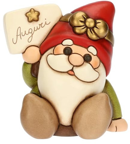 THUN, Oliver Gnom mit Schriftzug Glückwünsche aus hochwertiger Keramik, Weihnachts-Kollektion, Sammelfiguren, Geschenkidee für Weihnachten, 10,4 x 7,7 x 10,9 cm