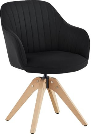 CLIPOP Drehbarer Design Stuhl Vintage Beige Buchenholz Beine Esszimmerstuhl Küchenstuhl Besucherstuhl Bürostuhl Wohnzimmerstuhl (Leinen, Schwarz)