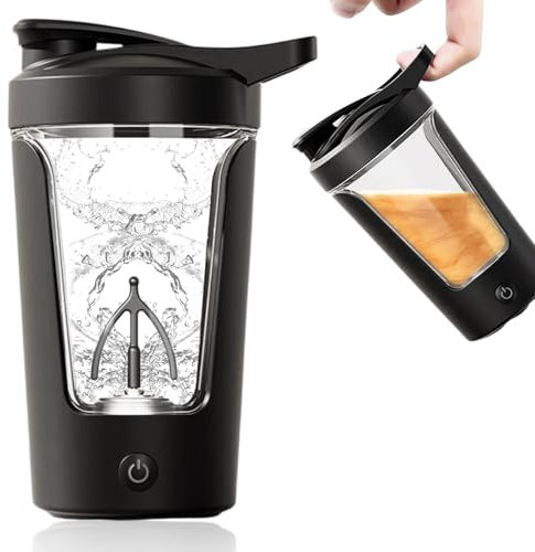 FOGARI Batidora de batido para batidos de proteínas sin grumos - Coctelera eléctrica, coctelera de proteínas, 7000 UPM,Carga rápida USB-C,Mezclador eléctrico recargable (negro)