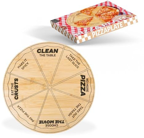 Fisura - Piatto per pizza originale. Piatto per pizza con messaggi divertenti. Piatto da portata in legno di bambù. Piatto rotondo con porzioni uniformi. 35 centimetri