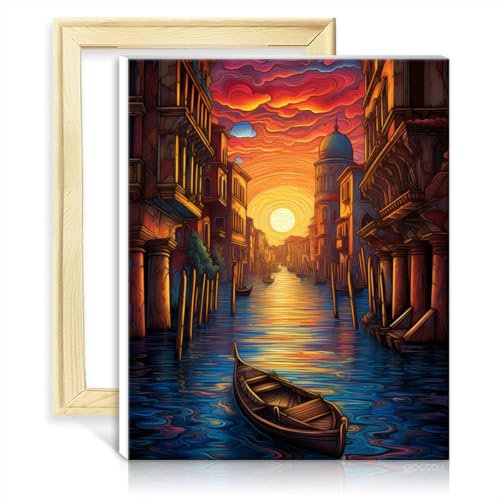 LiHEQING Ölgemälde-Set, Malen nach Zahlen, Venedig, Italien, Gemälde für Erwachsene, Anfänger, Zuhause, Wohnzimmer, dekorativ, ohne Rahmen (60 x 75 cm)