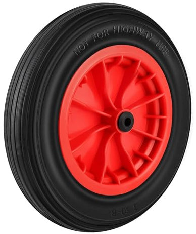 CROWNSHOP 14 Wheelbarrow Wheel PU Puncture Proof Solid 3.50-8 Wheel Solid Tyre Rim Tyre Heavy Duty Replacement Tire for Garden Trolley Barrow Go Cart (Red)