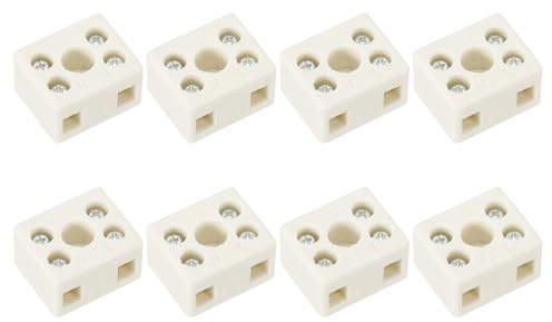PATIKIL 8pcs 2 Bloques de Terminales de Cerámica de 2 Vías 10A 18x13x22mm | Alta Temperatura Conectores de Cerámica de Porcelana Bidireccionales de 5 Orificios Bloques