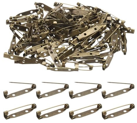 QUARKZMAN 120 Pcs Barre Fermoir de Sécurité 30mm Bronze Épingle à Nourrice, Épingles de Broche, Dos de Badge avec Trou pour Bricolage, Étiquettes Nominatives, Badges