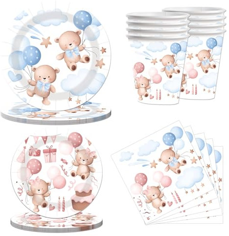 Lot de 50 assiettes en carton jetables, gobelets, accessoires de fête, ensemble de vaisselle pour fête d'anniversaire sur le thème des ours, accessoires de fête pour anniversaires d'enfants,