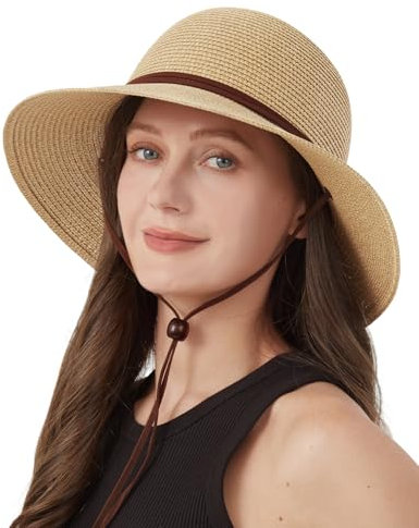 Zylioo M Chapeau de Paille d'Été pour Femme Large Bord Floppy avec BowknotProtection UV pour