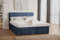Kaiser Möbel - Boxspringbett 200x200 cm - Bett mit Bettkasten, Matratze H2 Mittelweich und Topper - Hohe Kopfstütze, 2 Matratzen und 2 Bettkästen - Polsterbett Trento, Plüsch Cord Velo Dunkelblau