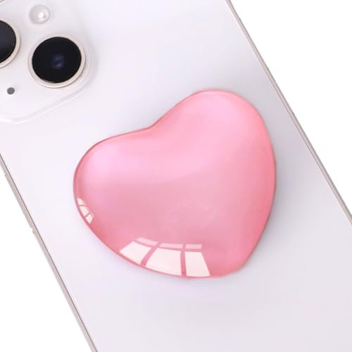 DOINEUFL 2PCS Phone Grip, Cute Heart Shaped Expanding Moblile Cell Phone Glass Holder, Multi-angle Collapsible Stand for Smartphones, Pads, Tablet (Pink)